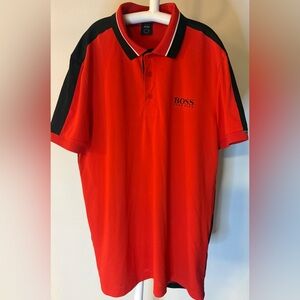 Boss Vibrant Red Golf Polo Shirt with Black Accents